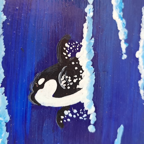 Hand Crafted Orca Whale Clock Hand Painted Terra Cotta Plate Table Easel Ocean - Picture 5 of 9